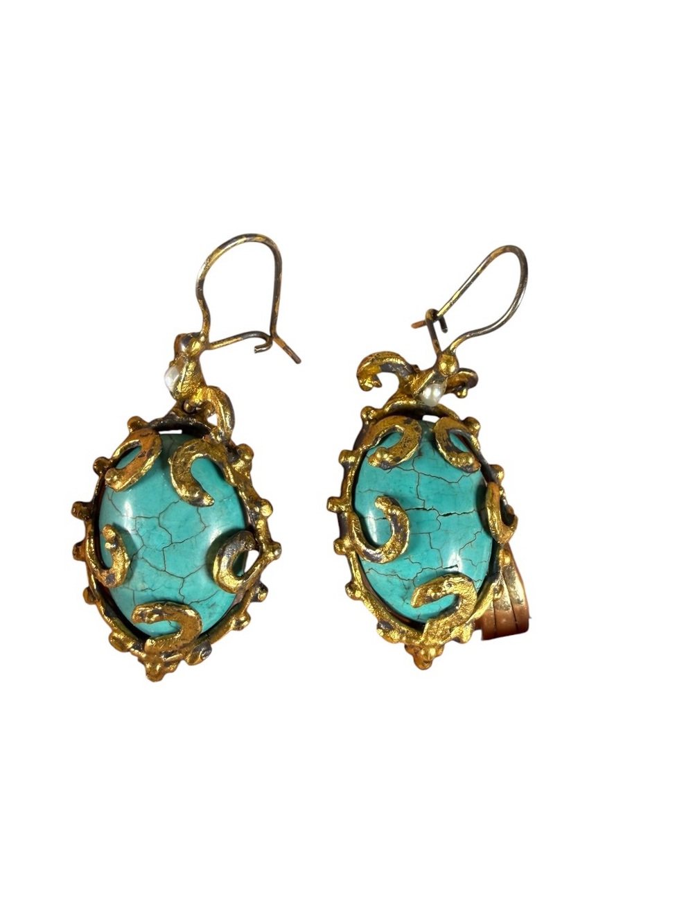 Gold-Trim Turquoise Drop Earrings